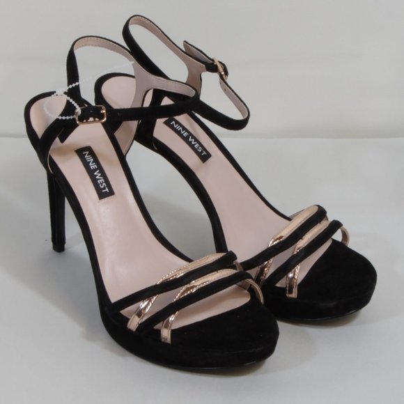 Nine West Women's Quicklime Heeled Sandals Color Black/Shine Pink Size 9M NWB - Picture 1 of 9